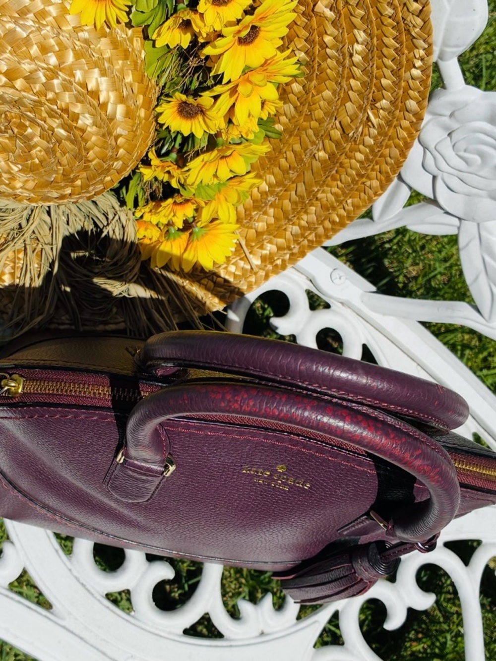 Kate Spade Plum Pebbled Leather Dome Satchel with Tassel - Picture 12 of 12